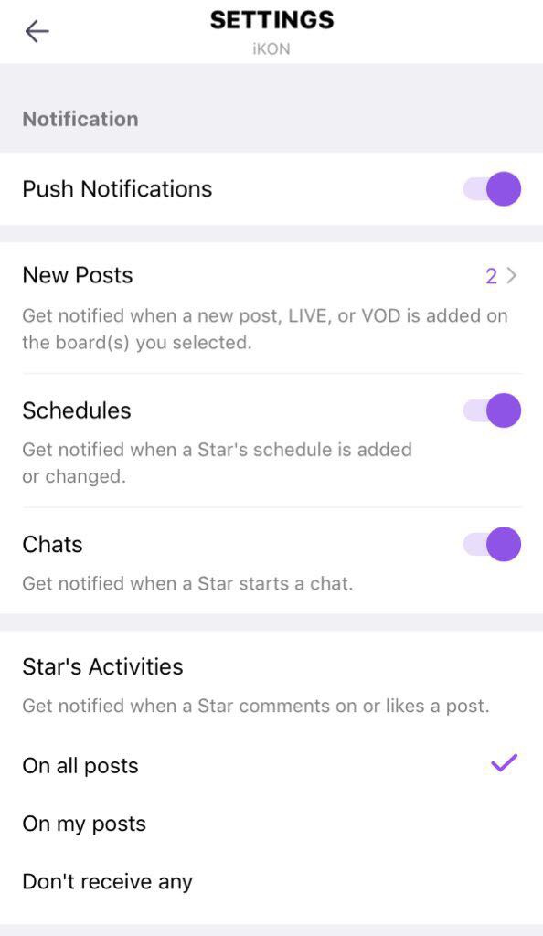 remove notifications from vlive app