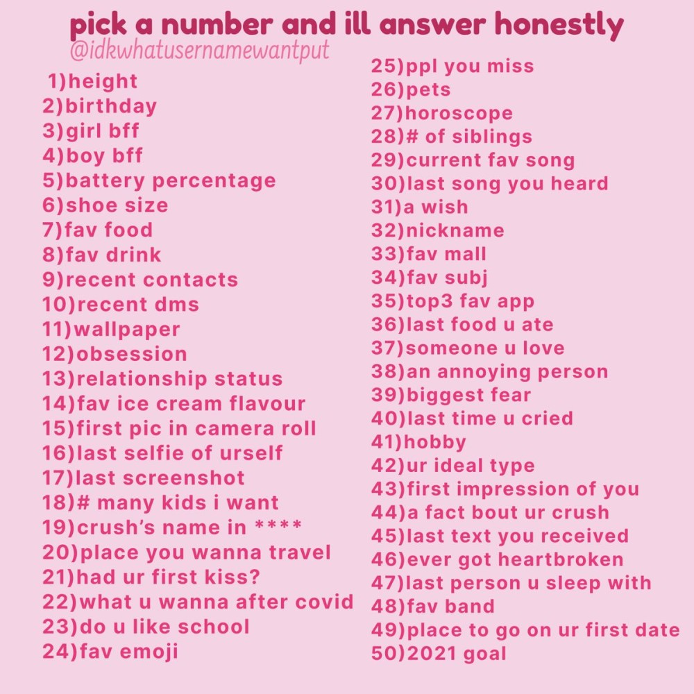 pick a number and I'll answer honestly.